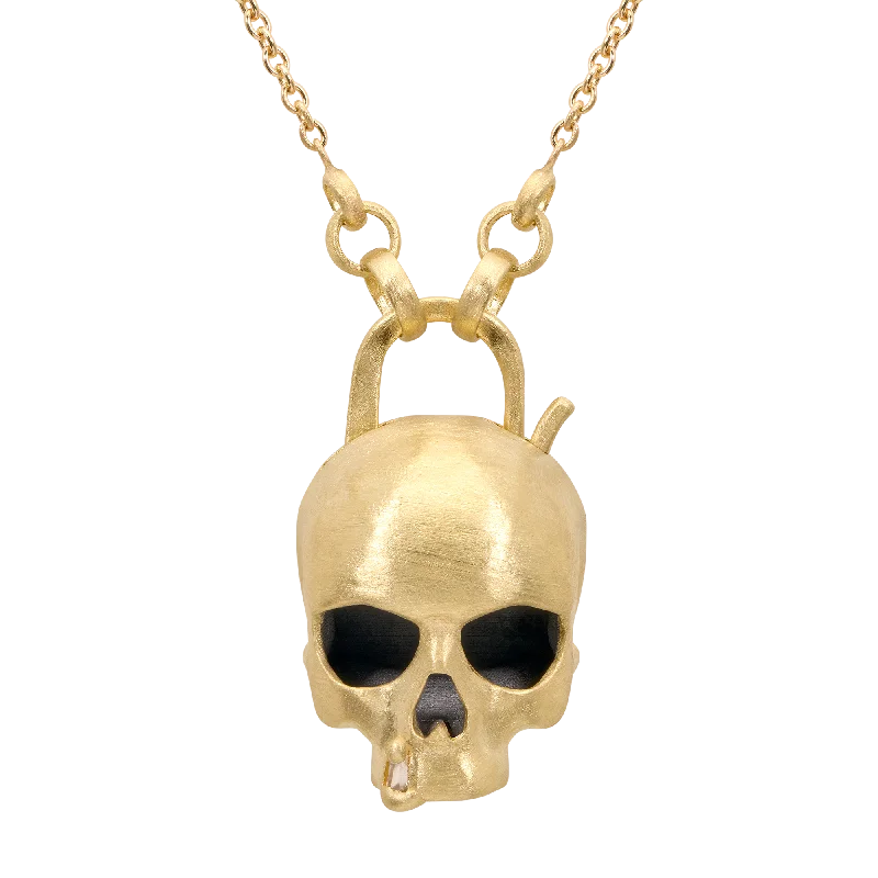 Women's titanium necklaces-Diamond Snaggletooth Enchanted City Skull Padlock Necklace - 11814