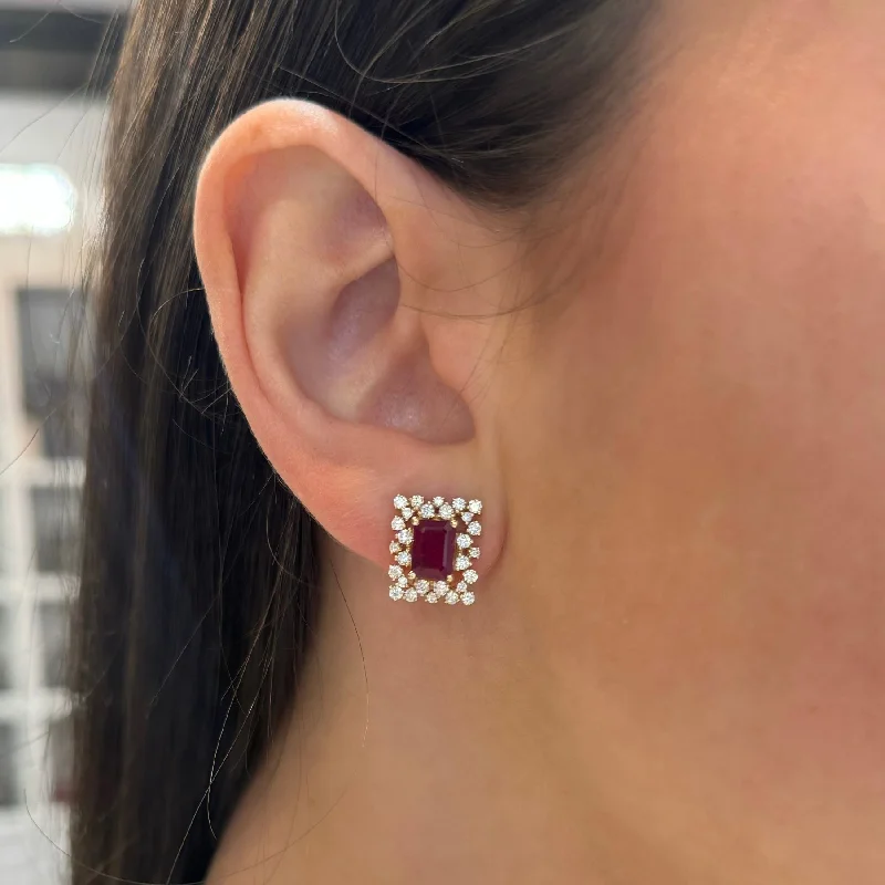 Women's gold earrings-14K GOLD DIAMOND RUBY JULIE STUDS