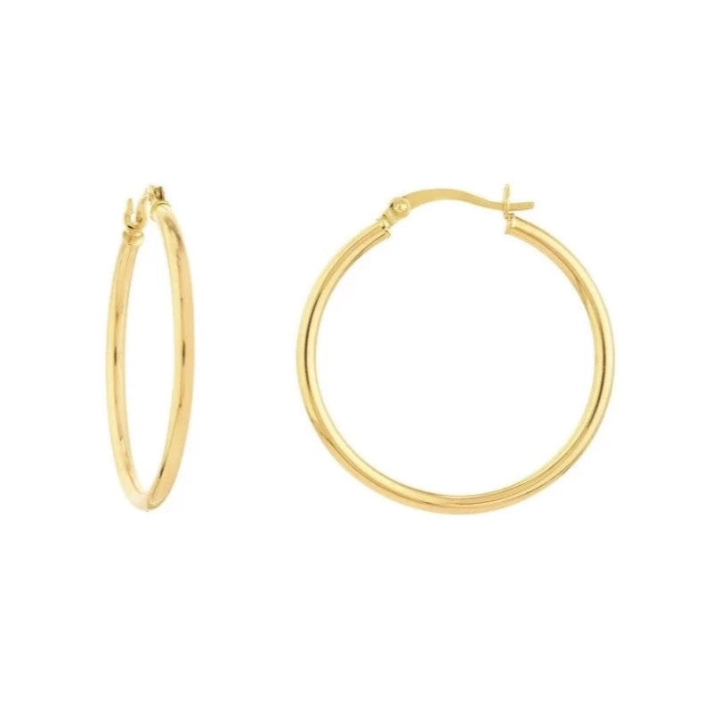 Women's mother-daughter earrings-14K GOLD 2MM 1" HOOPS