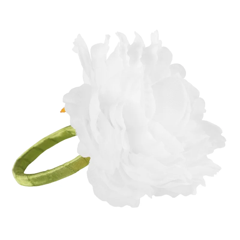 Women's adjustable rings-Silk Peony Flower Napkin Ring Holder (10 Count) - White