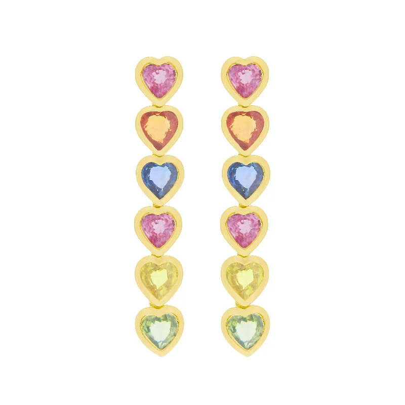 Women's waterproof earrings-14K GOLD MULTICOLOR SAPPHIRE MILANA HEART EARRINGS