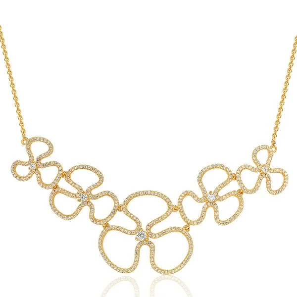 Women's sun necklaces-Suzy Levian Golden Sterling Silver Cubic Zirconia Floral Thin Necklace