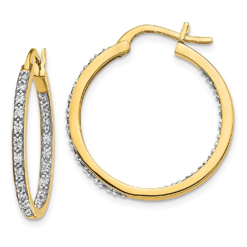 Women's Buddha earrings-14k Diamond In/Out Hoop Earrings