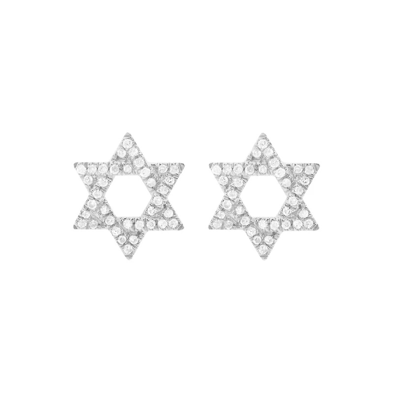 Women's sterling silver earrings-14K GOLD DIAMOND STAR OF DAVID STUDS