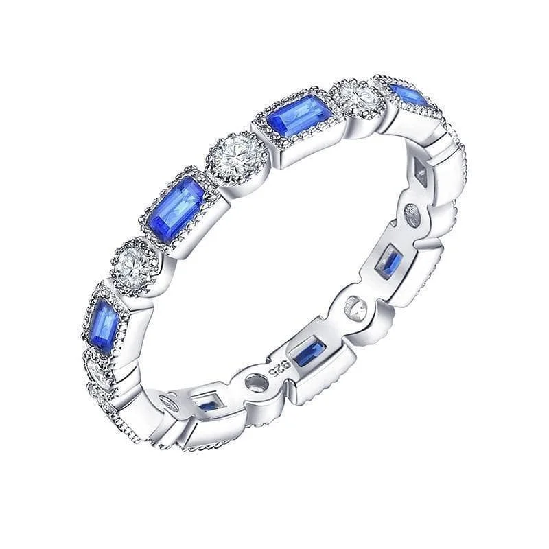 Women's jade rings-Blue Emerald Eternity Ring Band