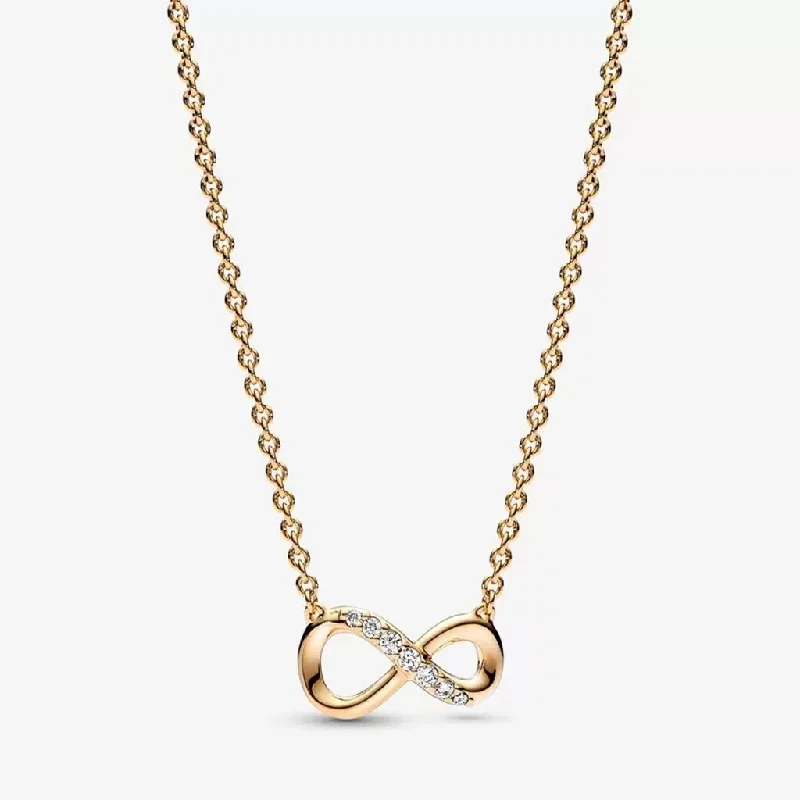 Women's initial necklaces-PANDORA : Sparkling Infinity Collier Necklace in 14k Gold-plated mix