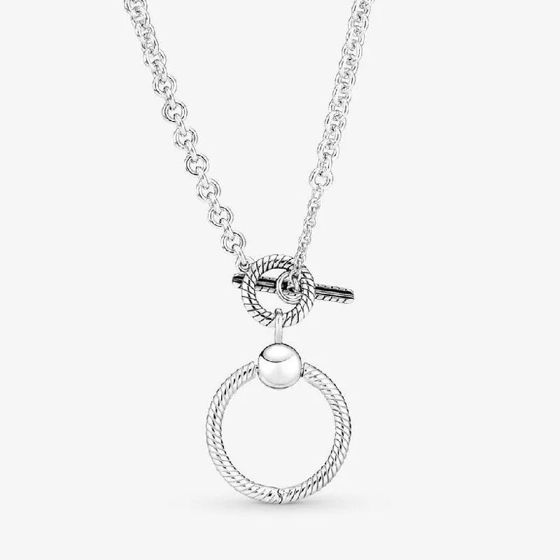 Women's sterling silver necklaces-PANDORA : Pandora Moments O Pendant T-bar Necklace