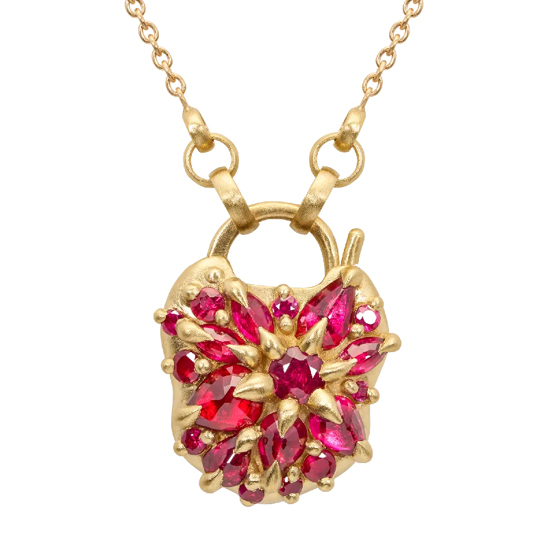 Luxury women's necklaces-Ruby Fantaisie Padlock Necklace - 11813