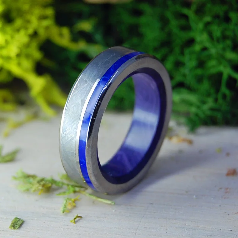 Women's art deco rings-Through Space And Light Sodalite | Men's Sodalite, Meteorite & Titanium Wedding Ring