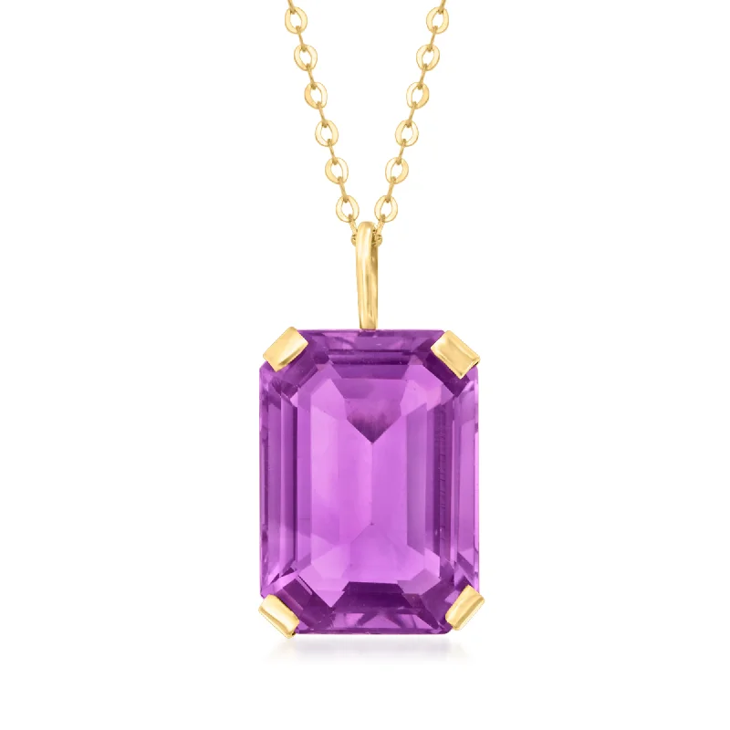 Women's vintage-inspired necklaces-Ross-Simons Amethyst Pendant Necklace in 10kt Yellow Gold