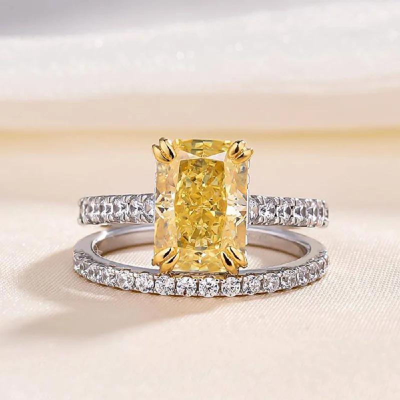 Women's statement rings-Stunning Radiant Cut Yellow Sapphire Ring Set