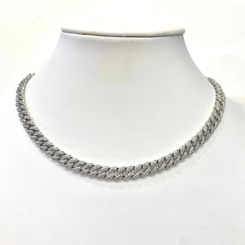 Women's mother-daughter necklaces-16” Cz Cuban Chain Necklace In Silver