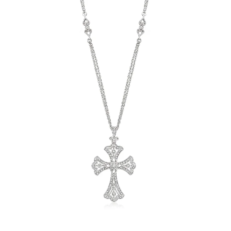 Women's ruby necklaces-Ross-Simons Diamond Cross Pendant Necklace in Sterling Silver