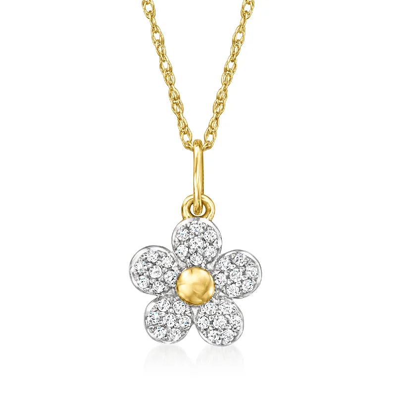 Women's evil eye necklaces-RS Pure by Ross-Simons Diamond Flower Pendant Necklace in 14kt Yellow Gold