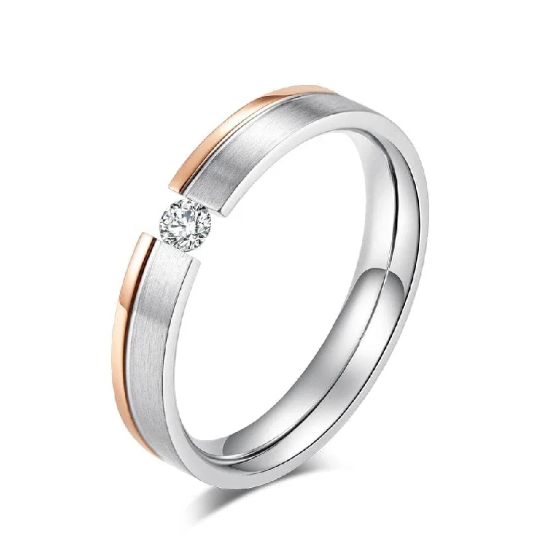 Women's crystal rings-4mm Elegant Simple Brushed Rose Gold Inlaid Ring Band