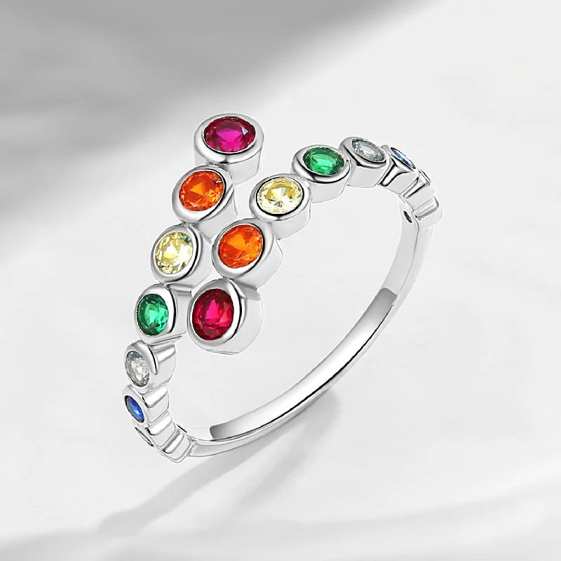 Women's pearl rings-Natural Rainbow Sapphire Open Bezel Hug Ring