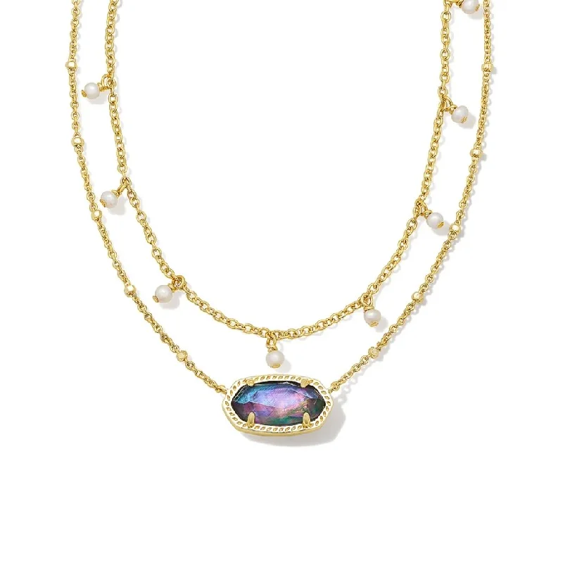 Women's leather necklaces-Kendra Scott : Elisa Gold Pearl Multi Strand Necklace in Lilac Abalone