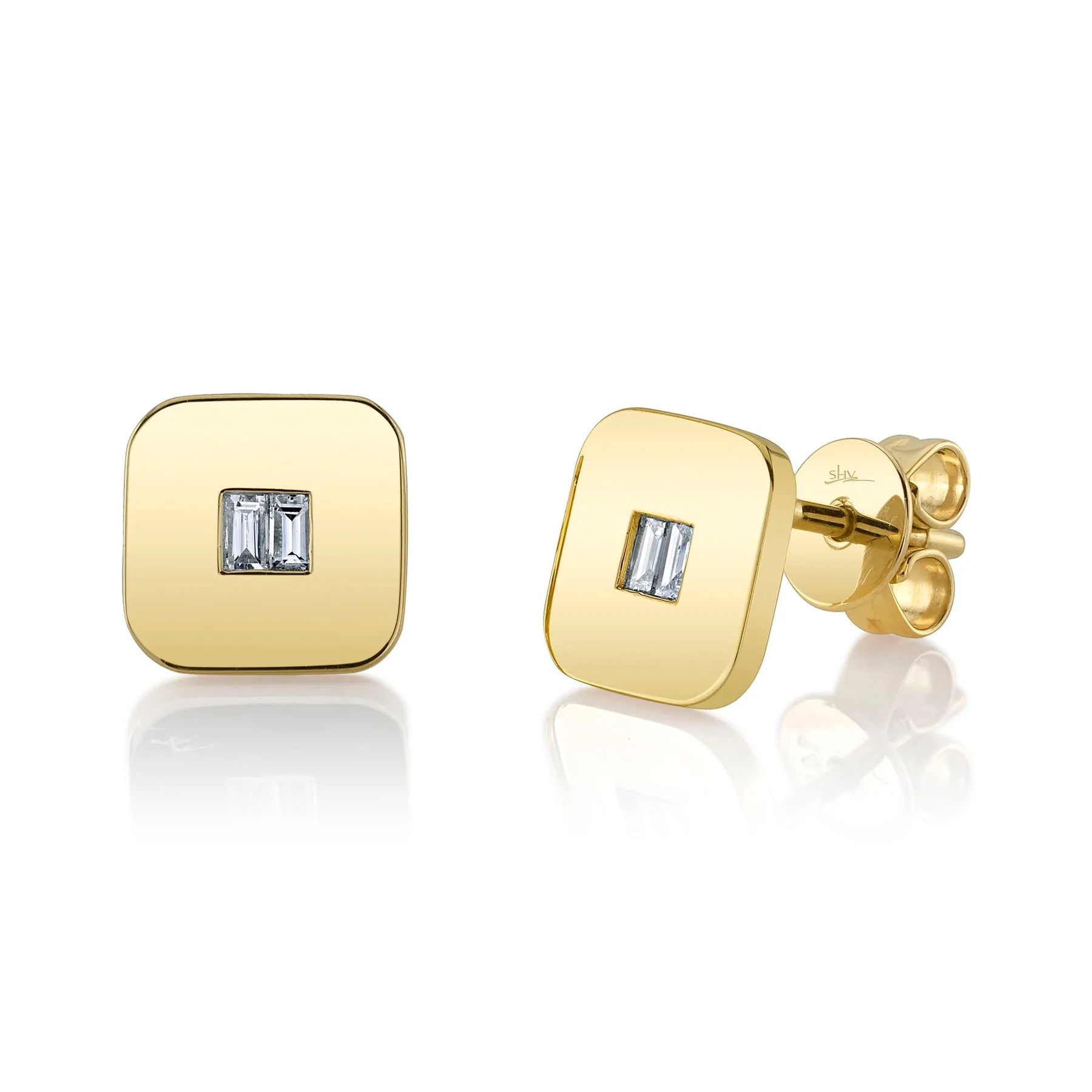 Women's handmade artisan earrings-14K GOLD DIAMOND RACHEL STUDS