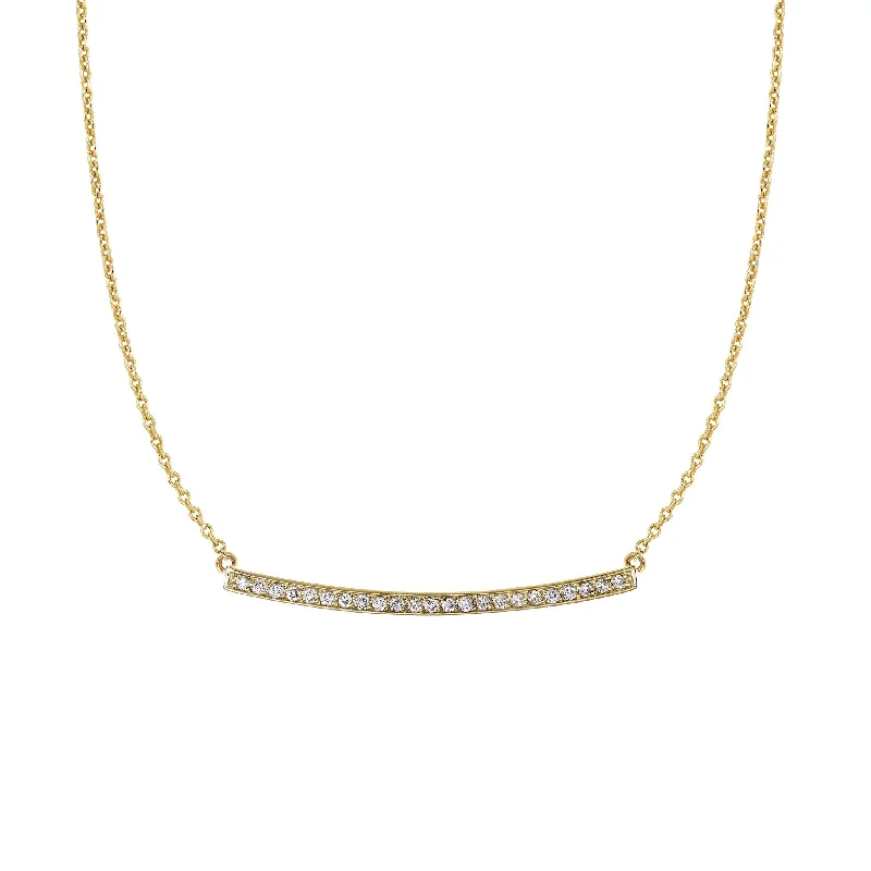 Women's elegant necklaces-Long Diamond Bar Necklace Yellow Gold