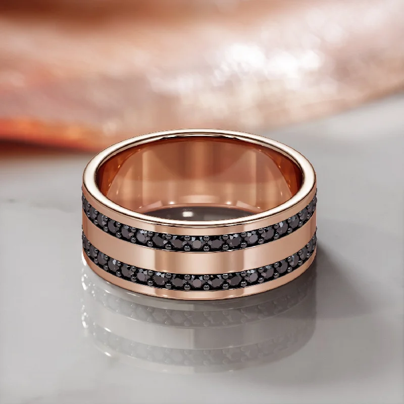 Women's fingerprint rings-Celestium - Natural Black Diamond Wedding RIng For Him