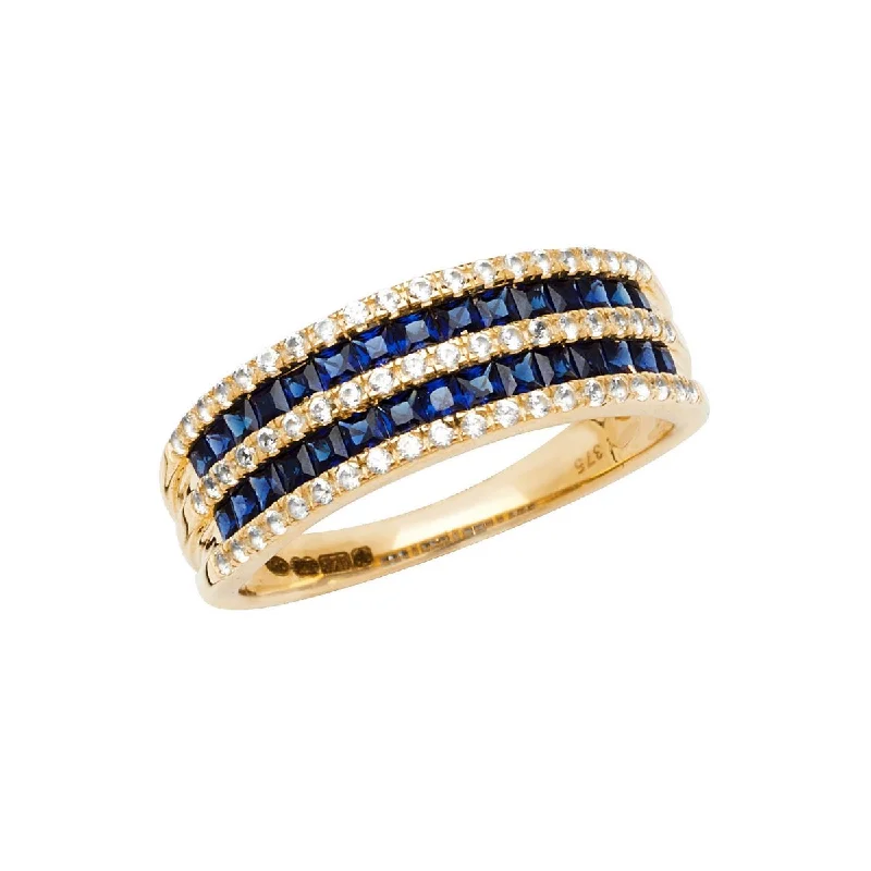 Women's beaded rings-9K Yellow Gold Synthetic Blue Sapphire Ring