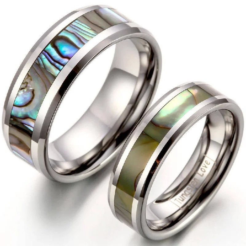 Affordable women's rings-Comfort Fit Top Quality Tungsten Carbide with Abalone Inlay Men's Ring