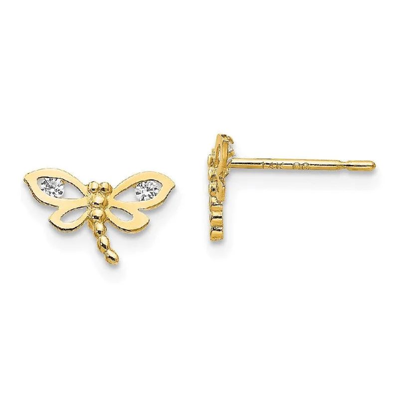 Vintage women's earrings-Madi K Kid's 14k  CZ  Dragonfly Post Earrings