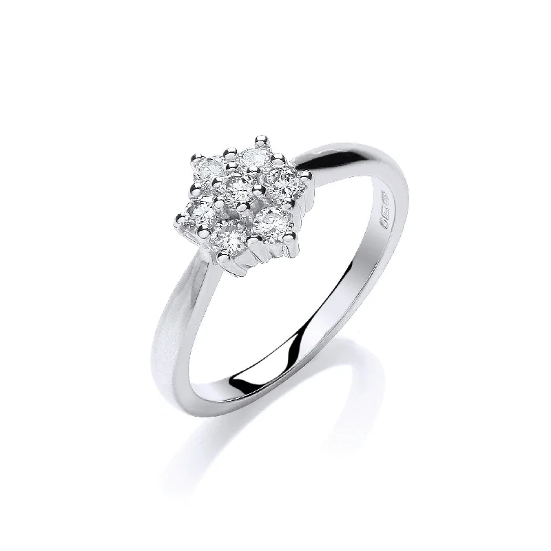 Women's engagement rings-9K White Gold 0.33ct Diamond Cluster Ring