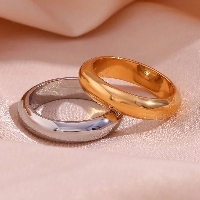 Women's engagement rings-18K Gold Plated and Silver Colour Minimalist Stainless Steel Rings