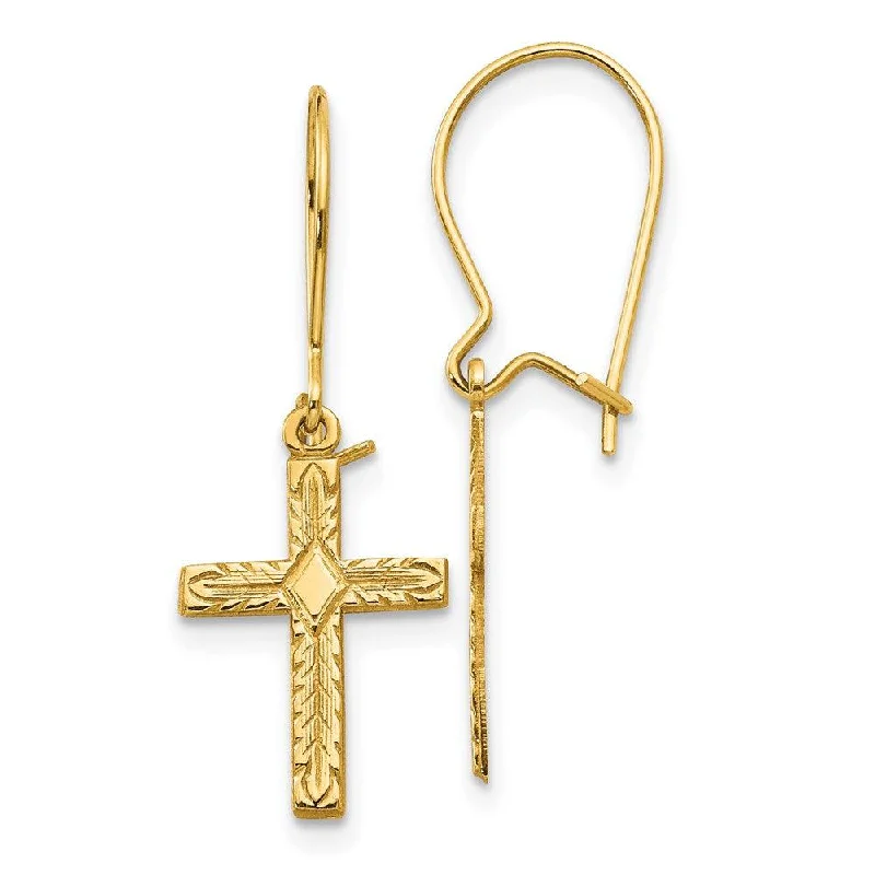 Vintage women's earrings-14k Polished & Satin Cross Earrings