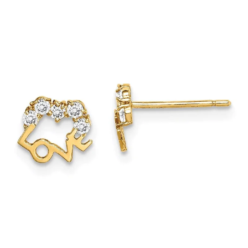 High-end women's earrings-Madi K Kid's 14k  CZ LOVE Post Earrings