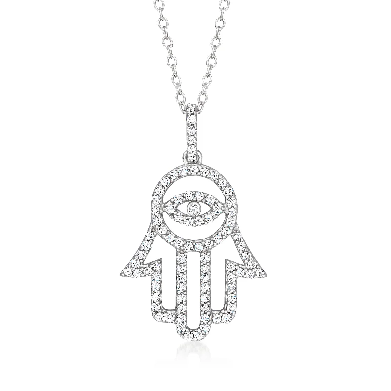 Women's personalized necklaces-Ross-Simons Diamond Hamsa Pendant Necklace in Sterling Silver