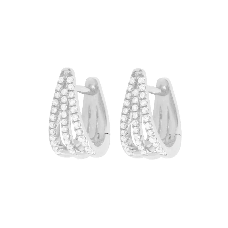 Women's silver earrings-14K GOLD DIAMOND PERA HUGGIES