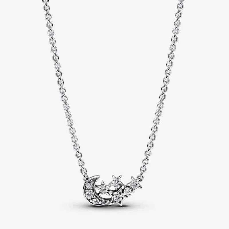 Women's photo necklaces-PANDORA : Sparkling Moon & Star Collier Necklace