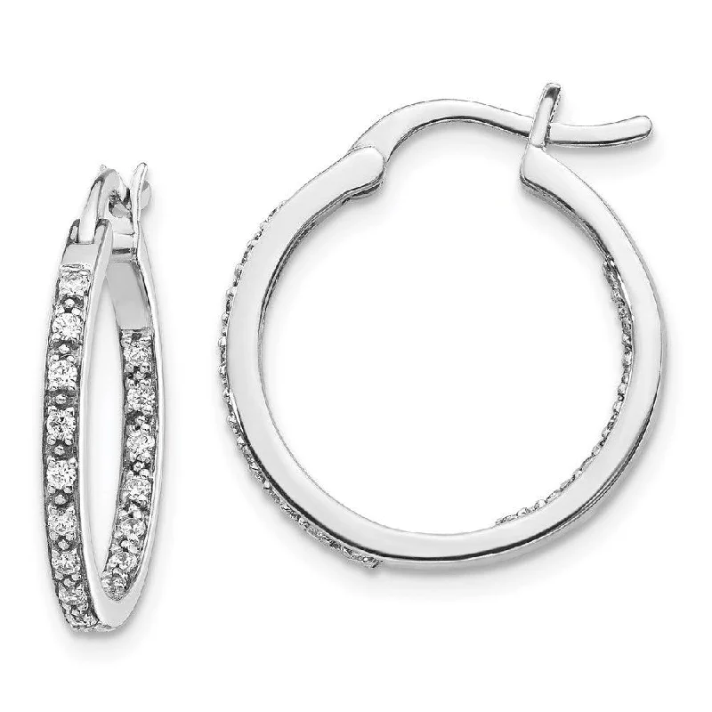 Women's charm earrings-14k White Gold Diamond In/Out Hoop Earrings