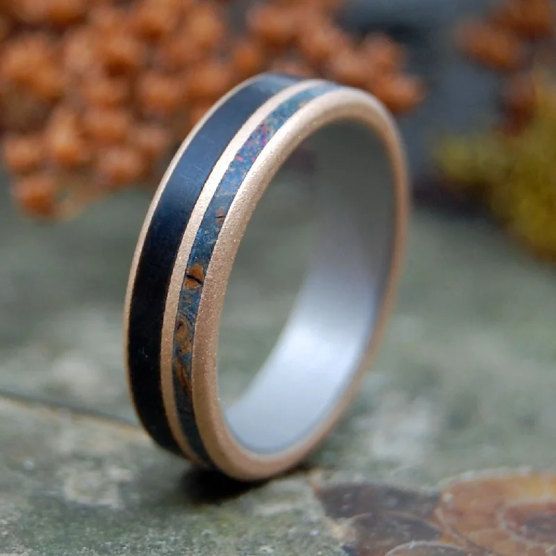 Women's bridal rings-Timber In Love | Men's Blue Maple, African Ebony & Titanium Wedding Ring