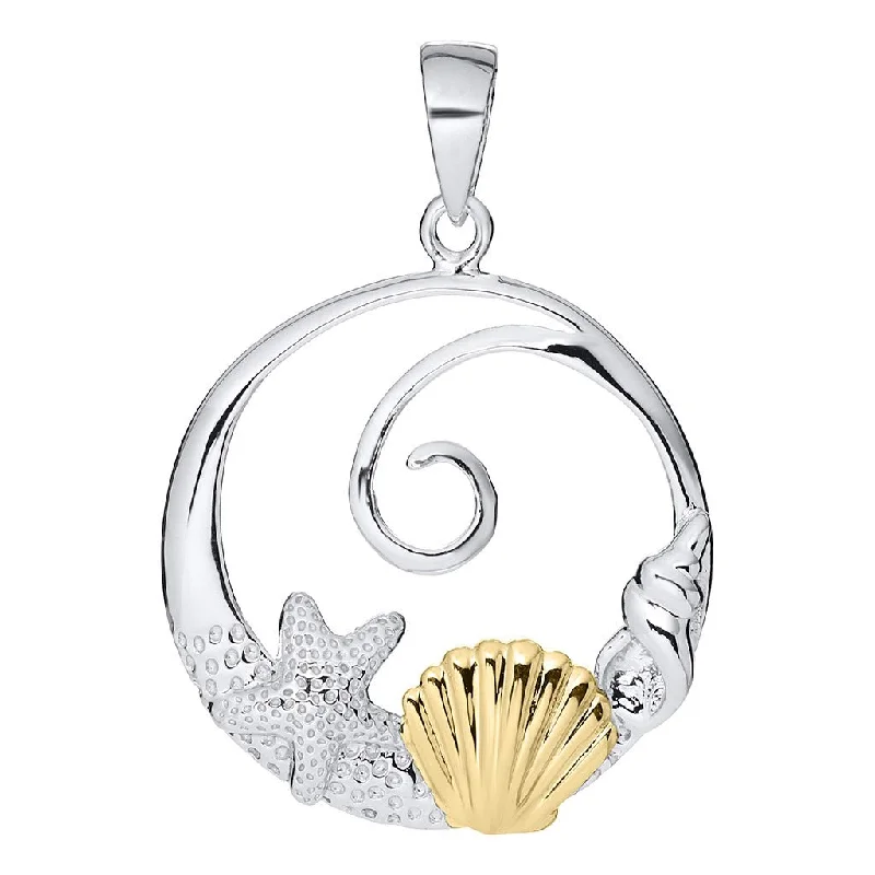 Women's photo necklaces-LeStage® Cape Cod : Evening Tide - Sealife Pendant Two Tone Necklace