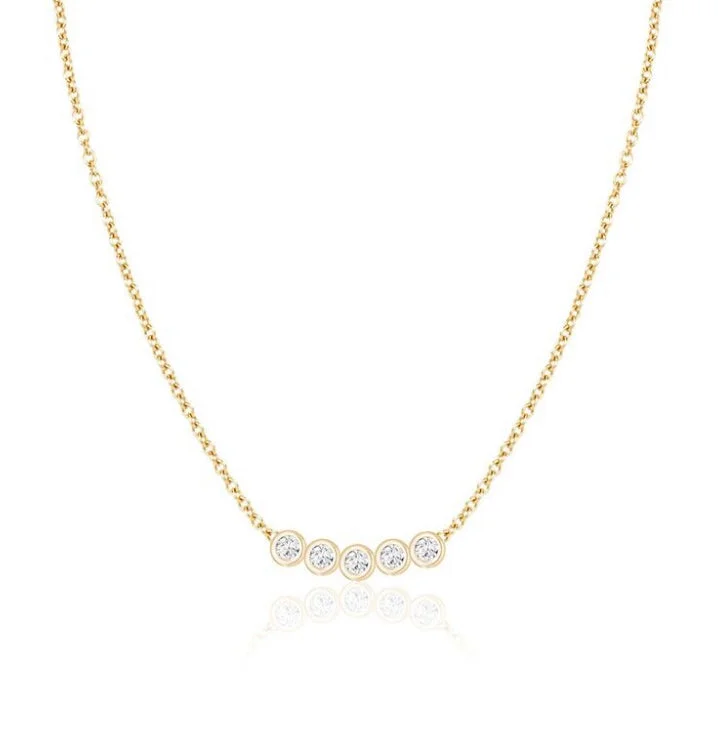 Women's sun necklaces-Five Horizontal Diamond Necklace Yellow Gold