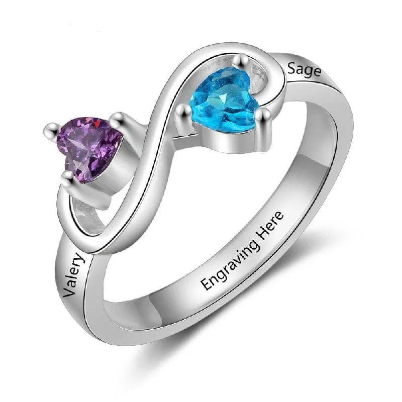 Women's bridal rings-Infinity Ring Custom Heart Birthstone & Name Ring