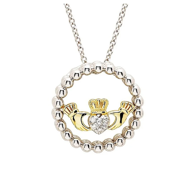 Women's art deco necklaces-Shanore : Sterlin Silver CZ Claddagh Necklace with Gold Plate