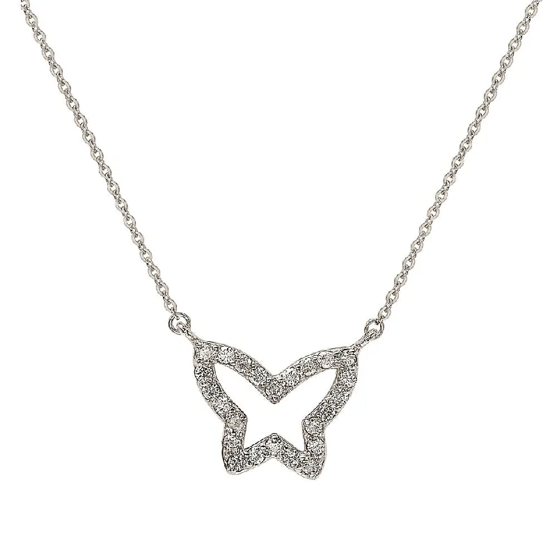 Women's emerald necklaces-Suzy Levian 14K White Gold 0.30cttw Diamond Butterfly Necklace