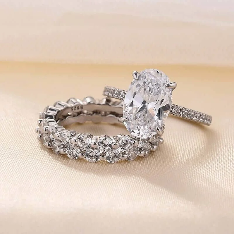 Women's celestial rings-3.5 Carat Oval Cut Simulated Diamond Bridal Ring Set