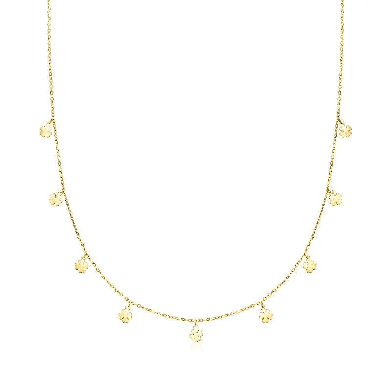 Women's birthday gift necklaces-RS Pure by Ross-Simons Italian 14kt Yellow Gold Clover Station Necklace