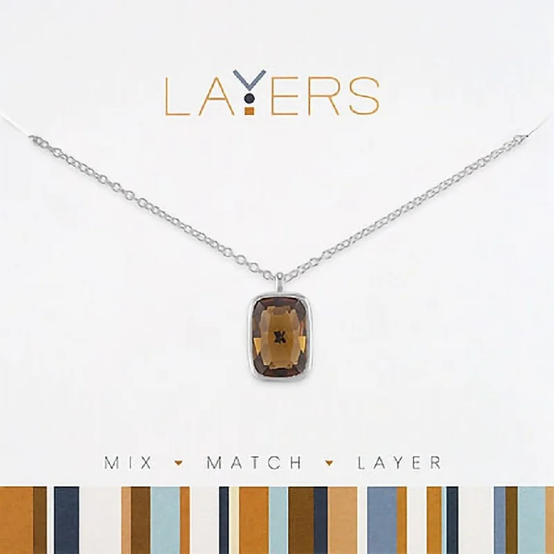 Women's holiday necklaces-Center Court : Silver Rectangle Smoked Topaz Layers Necklace