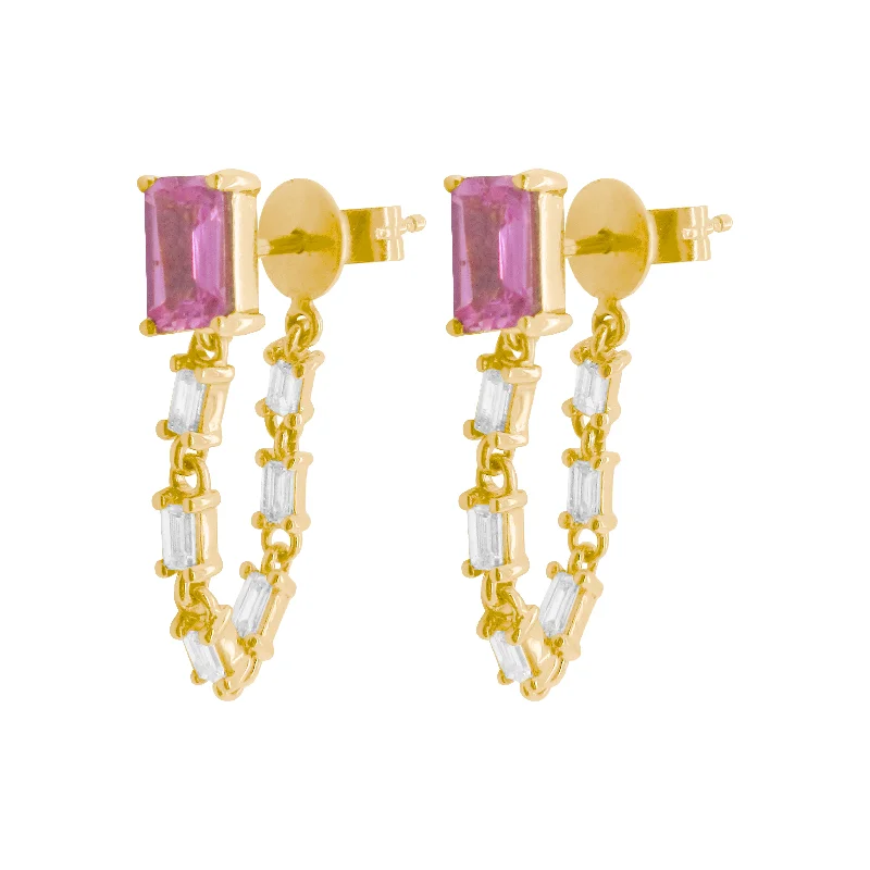 Women's luxury gift earrings-14K GOLD DIAMOND PINK SAPPHIRE LINNY EARRINGS