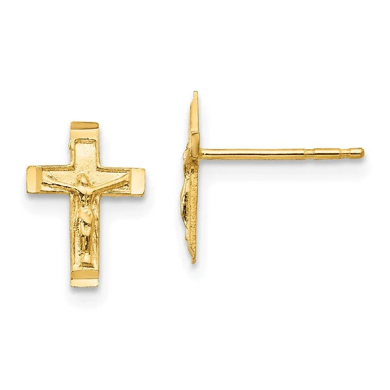 Women's bridal earrings-Madi K Kid's 14k  Crucifix Post Earrings