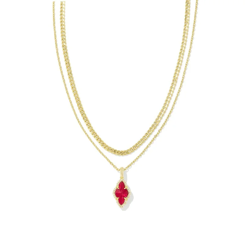 Women's bohemian necklaces-Kendra Scott : Abbie Gold Pave Frame Multi Strand Necklace in Cranberry Illusion