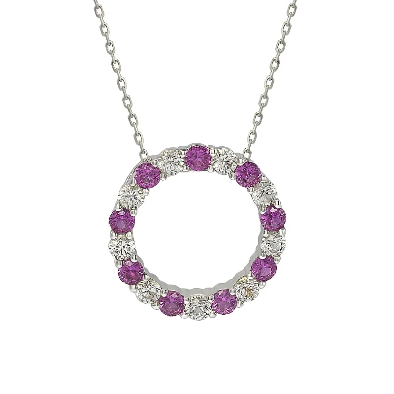 Women's name necklaces-Suzy Levian Sterling Silver Pink Sapphire & Diamond Accent Alternating Circle Eternity Necklace