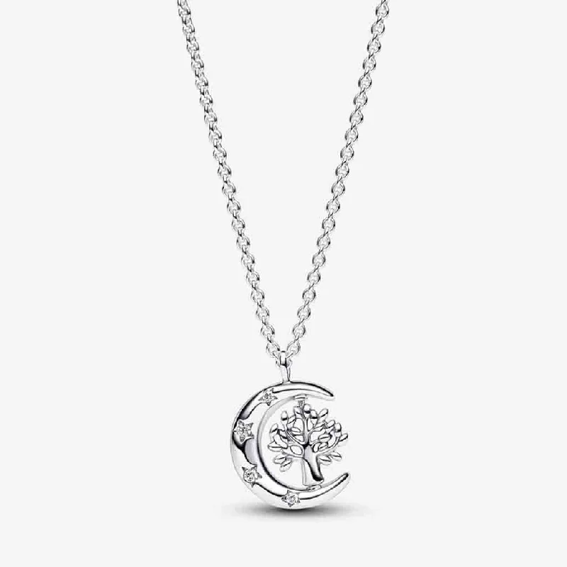 Women's pet memorial necklaces-PANDORA : Moon & Spinning Tree of Life Pendant Necklace