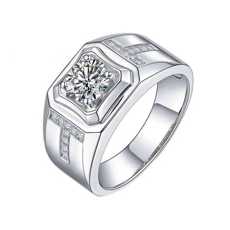 Women's modern design rings-1.0Ct 6.5mm D Color Diamond Men's Ring